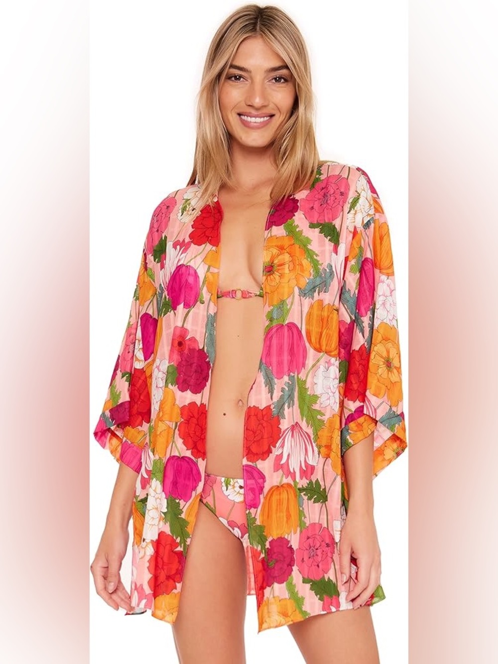 Trina Turk Sunny Bloom Floral Swim Coverup Kimono S/M Boho Resort
